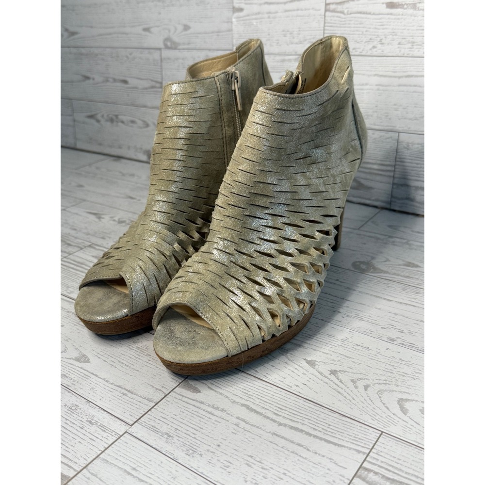 Paul Green Munich Open Toe Woven Leather Heeled Booties Ankle Boots Size 7.5